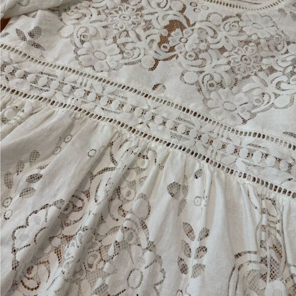 SPELL Clover Lace Blouse Semi Sheer Lattice Trim Crochet Women’s SIZE SMALL - Picture 3 of 12